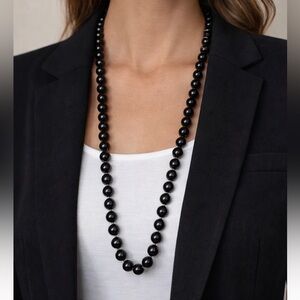 Monet Women's Graduated Black Chunky Acrylic Beaded Necklace 30'' Long Dainty